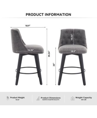  Set of 2  Linen Upholstered, Tufted Back  25" Swivel   Counter Height Stools