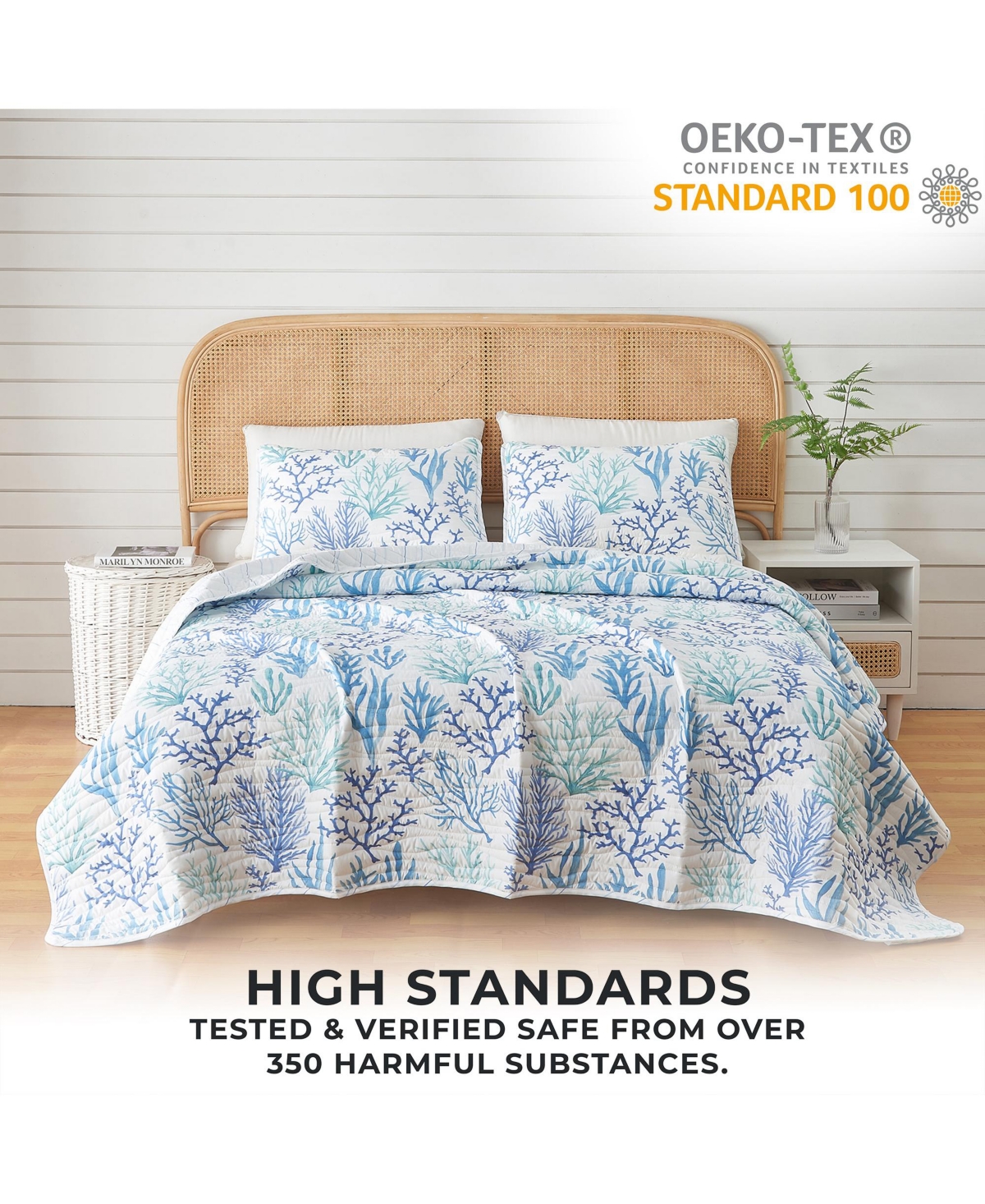 Linery & Co. Blue Coral Microfiber Quilt Set With Shams