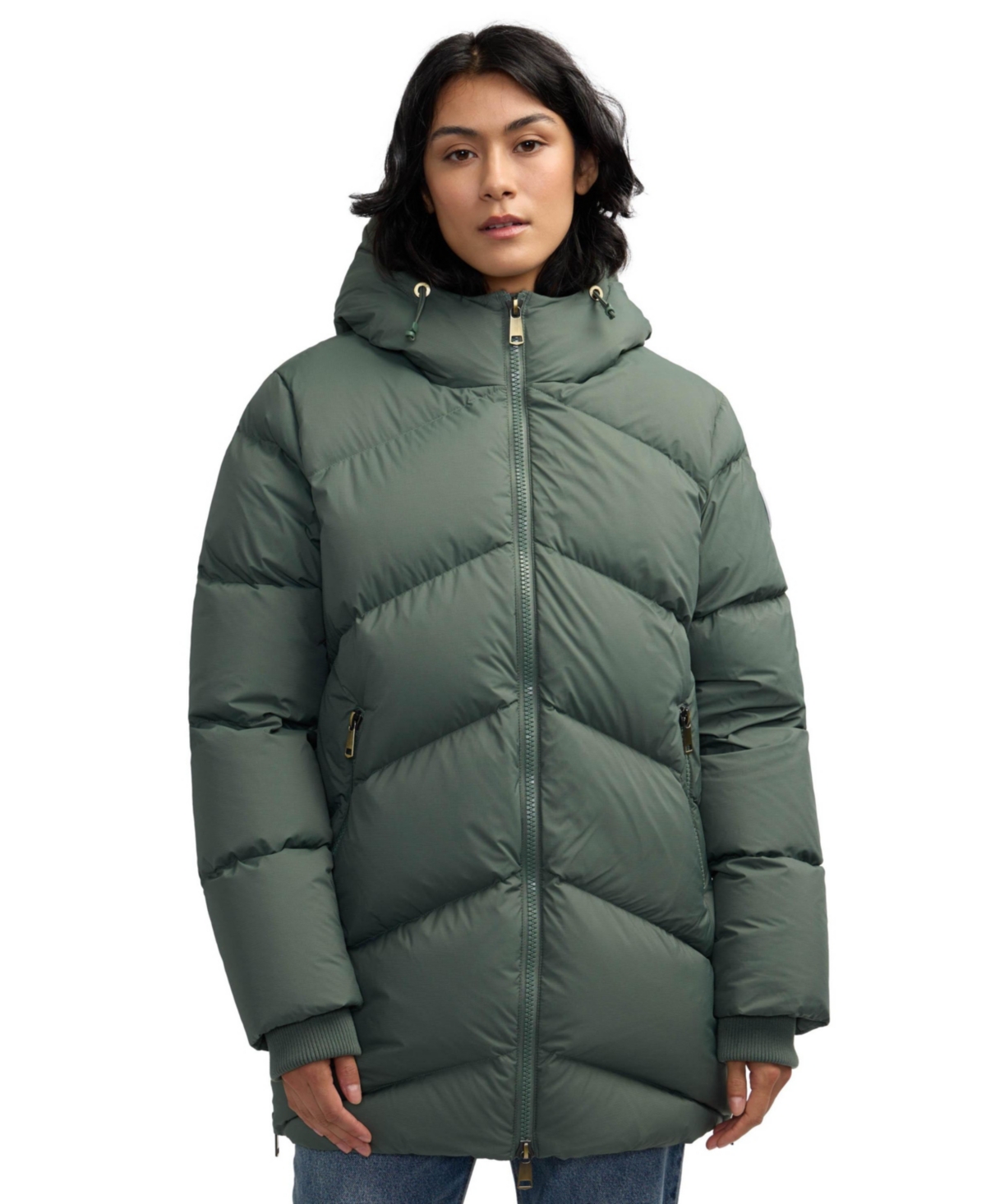 Pajar Fallon Boxy Inverted Chevron Quilted Puffer In Olive Oil