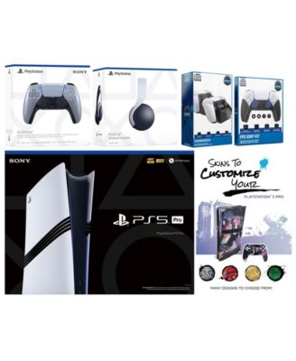 Playstation 5 Pro Bundle with Pulse Headset, Extra Controller, FPS Grip Kit, Dual Charge Dock and MightySkins Decal Voucher Plus 2 Year CPS Extended Warranty