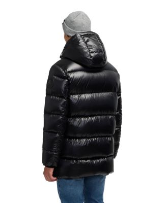 Men's Dechen Long Channel Quilted Puffer with Detachable Hood