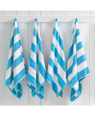 100% Cotton Velour Cabana Stripe Beach Towel, 4 Pack 30" x 60"