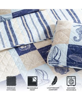Seashell Patchwork Microfiber Quilt Set With Shams