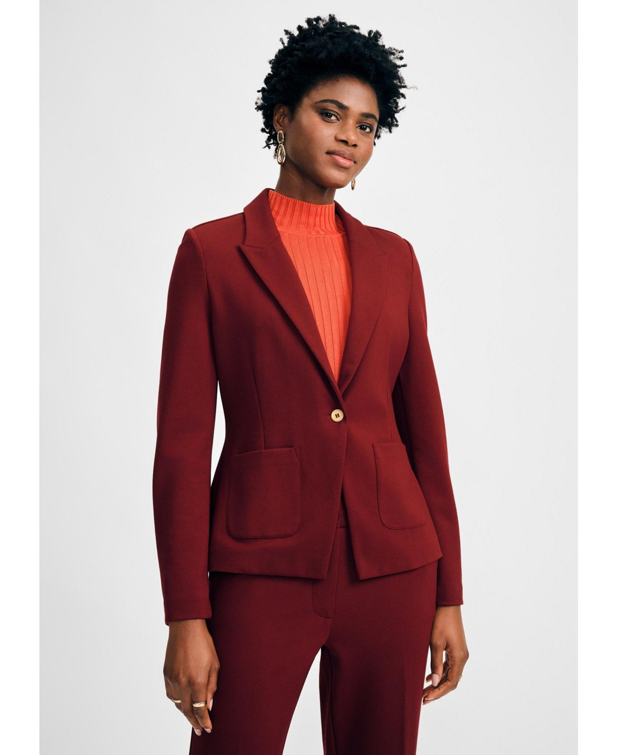 Women's Single Breasted Blazer - Brick