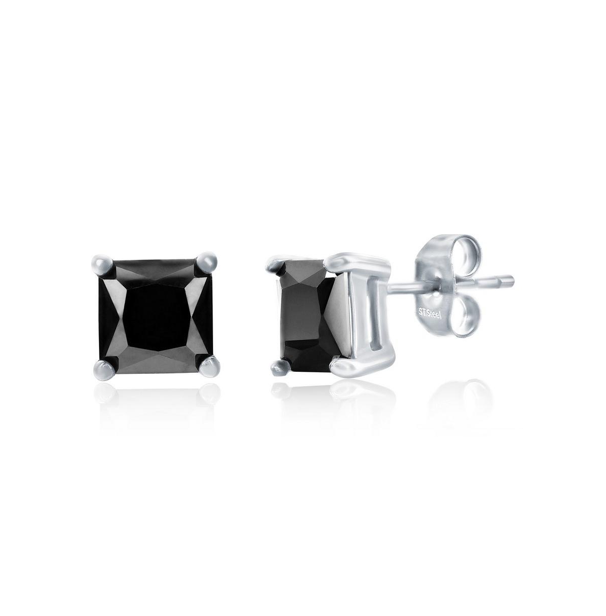 Stainless Steel, 8mm Square Black Cz Studs - Blue
