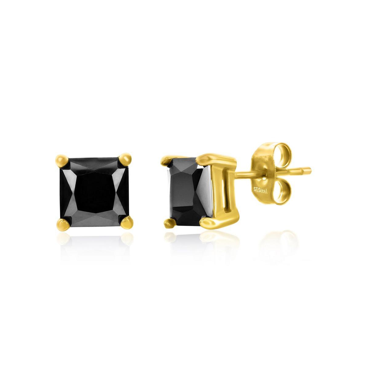 Stainless Steel, 8mm Square Black Cz Studs - Blue