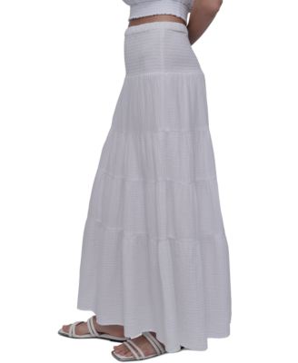 Women's Cotton Smocked-Waist Tiered Maxi Skirt
