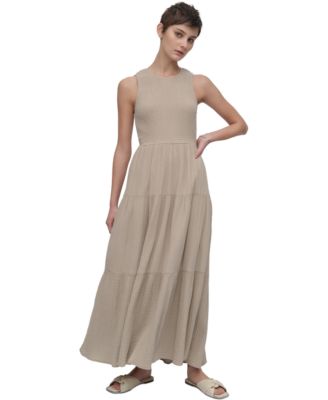 DKNY Jeans - Women's Cotton Gauze Smocked-Bodice Maxi Dress