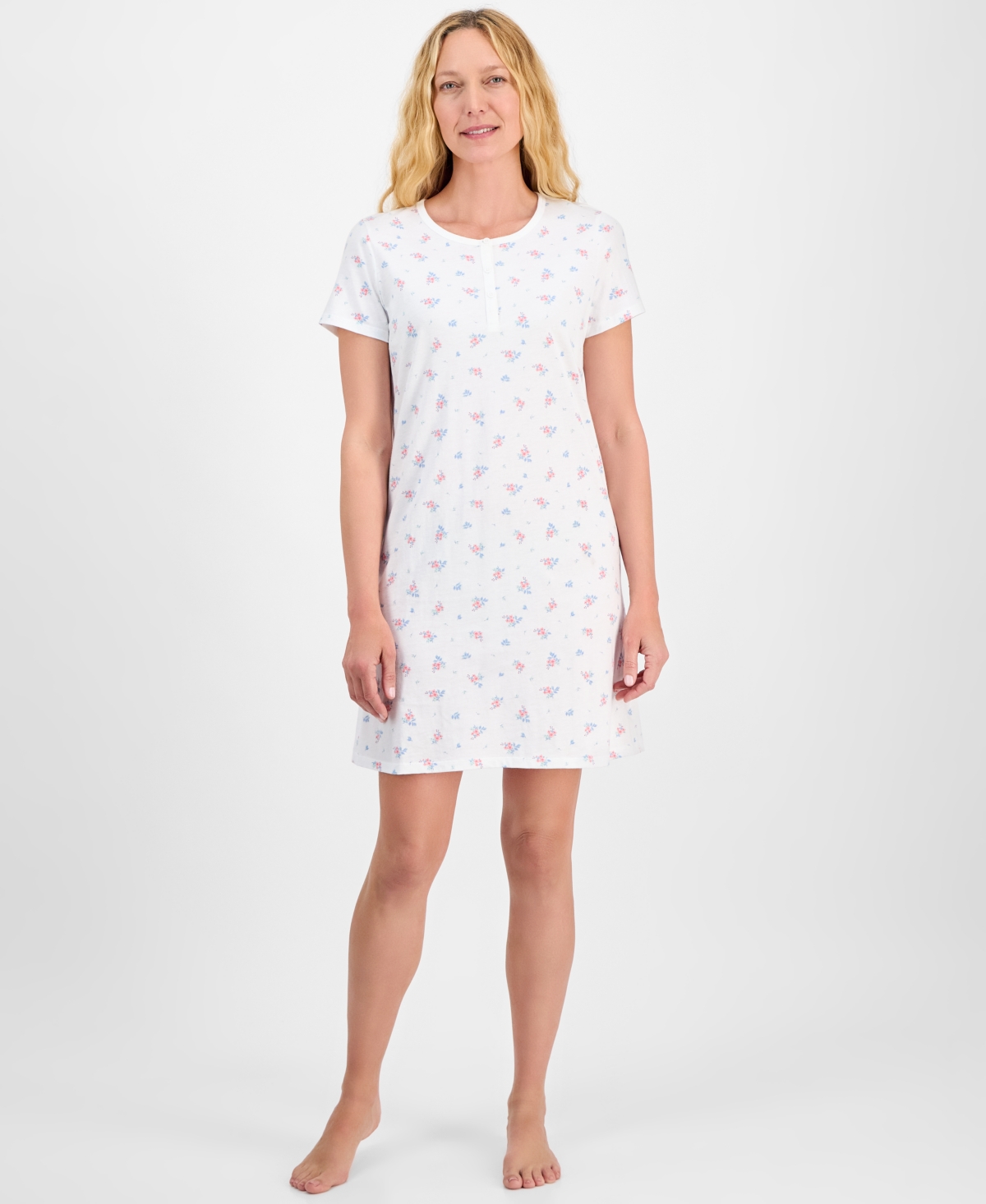 CHARTER CLUB WOMEN'S COTTON PRINTED HENLEY SLEEPSHIRT, CREATED FOR MACY'S 