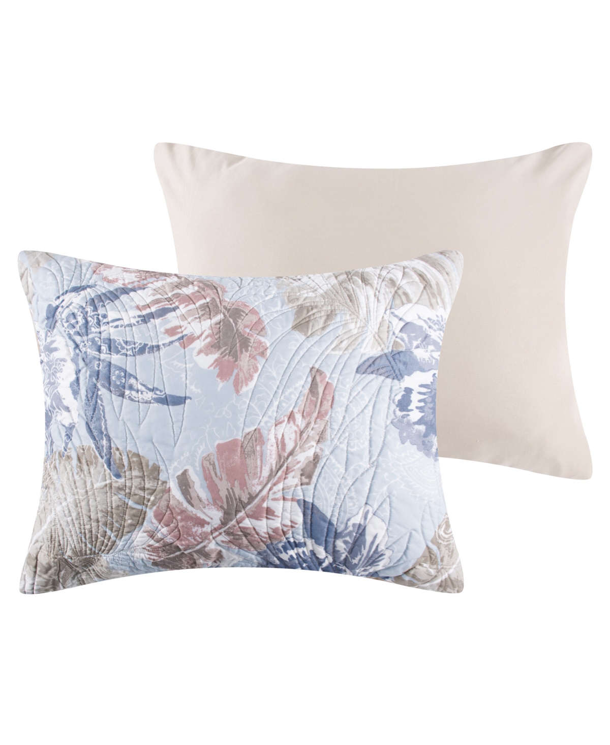 Greenland Home Fashions Tropics Coastal Palm 3 Piece Quilt Set, Full/queen In Mist