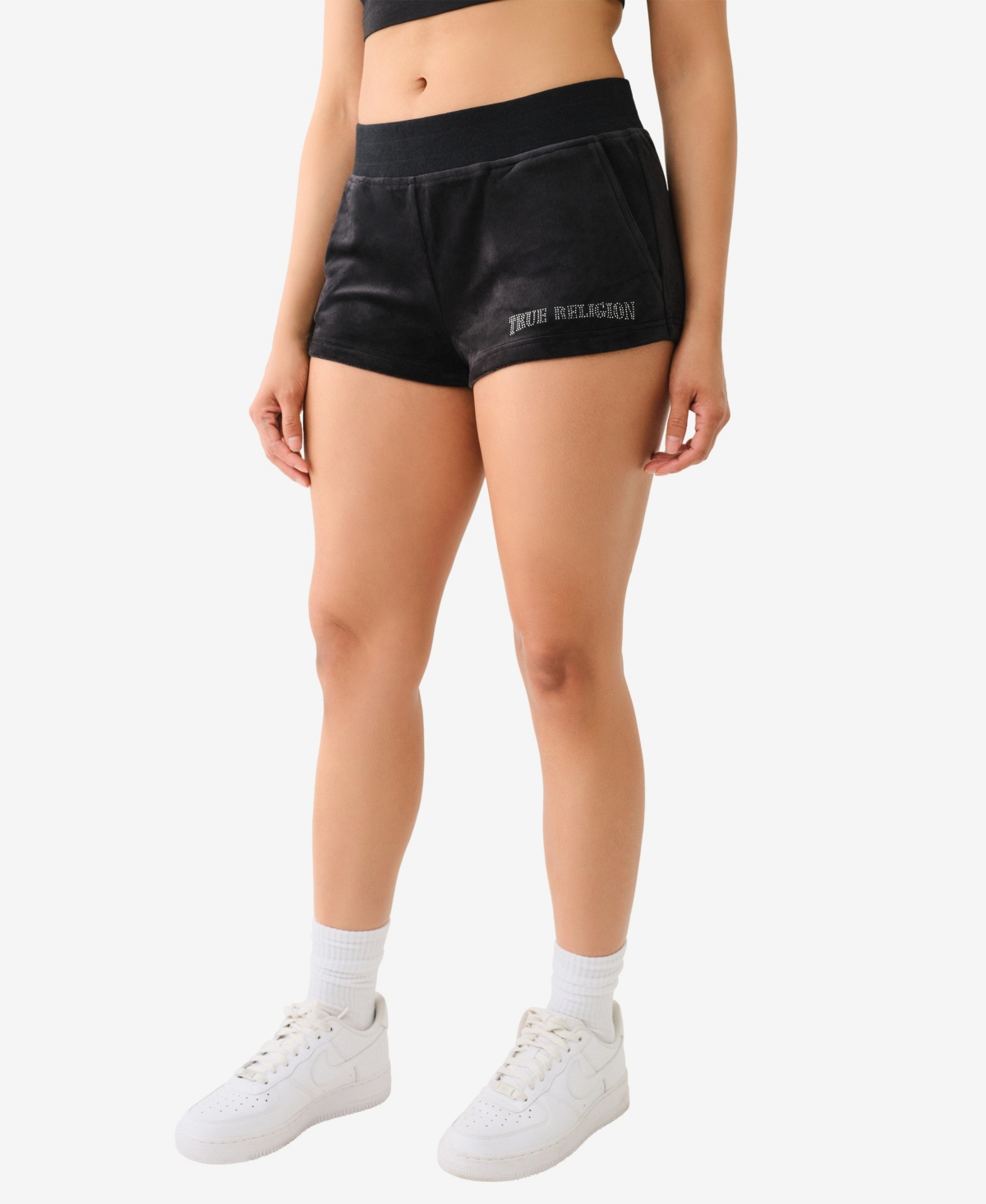 TRUE RELIGION WOMEN'S CRYSTAL LIPS VELOUR HOT SHORTS 