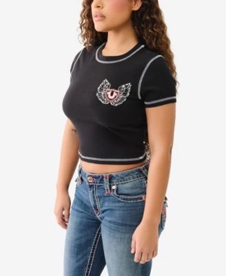 Women's SS Contrast Stitch Wing Baby Crewneck T-Shirt