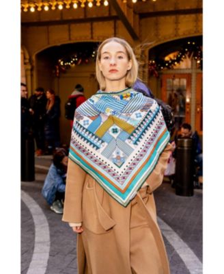 Double Sided Wool Silk Triangle Scarf Of Shapes Reconstruction