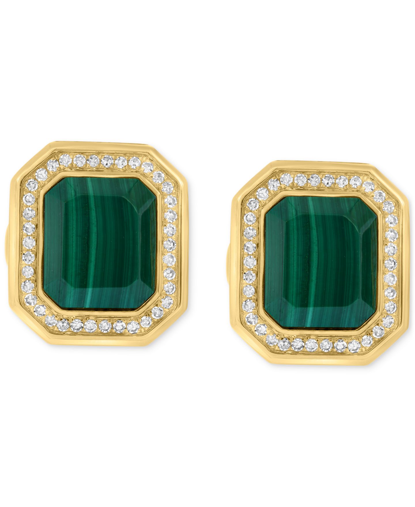 Мужские запонки EFFY Collection Malachite & Diamond (3/8 ct. t.w.) Octagon Cufflinks in Gold-Plated Sterling Silver — фото 3
