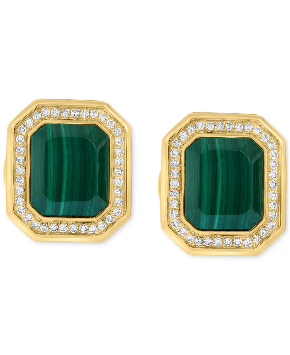 Effy Collection Effy Men's Malachite & Diamond (3/8 Ct. T.w.) Octagon Cufflinks In Gold-plated Sterling Silver