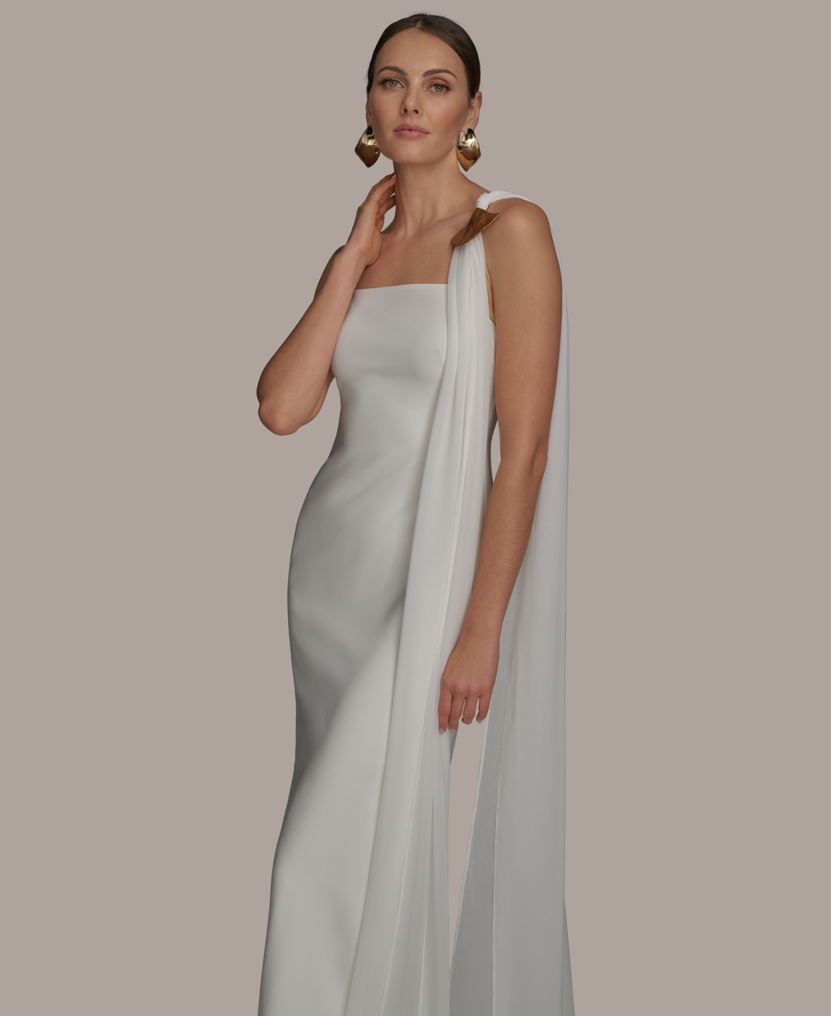 Donna Karan New York Scarf Drape Sleeveless Gown In Cream
