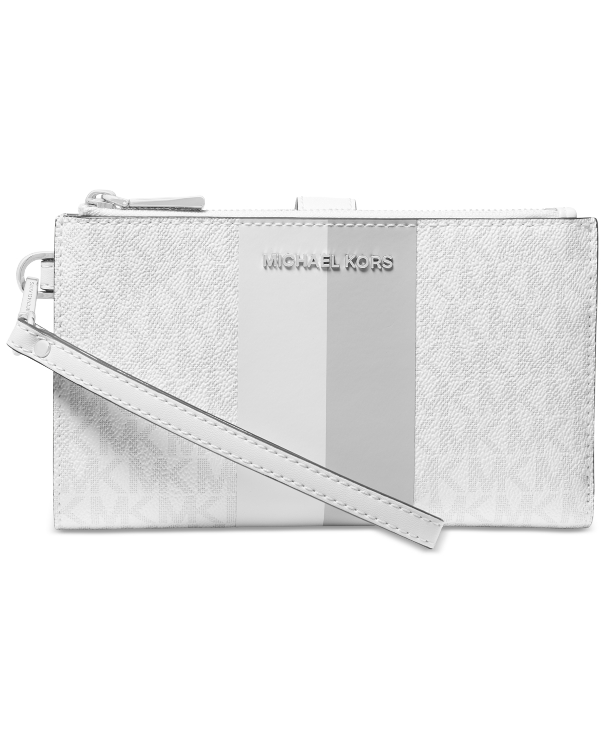 Michael Kors Michael  Jet Set Double Zip Wristlet In Optic White,aluminum