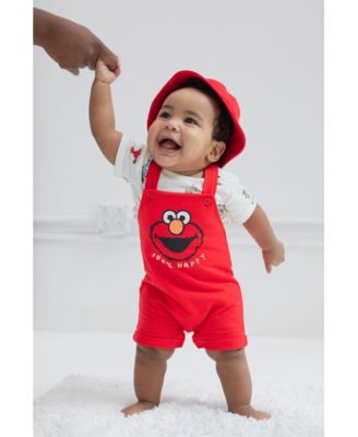 Baby Boys Elmo French Terry Short Overalls T-Shirt and Hat 3 Piece Outfit Set Newborn to