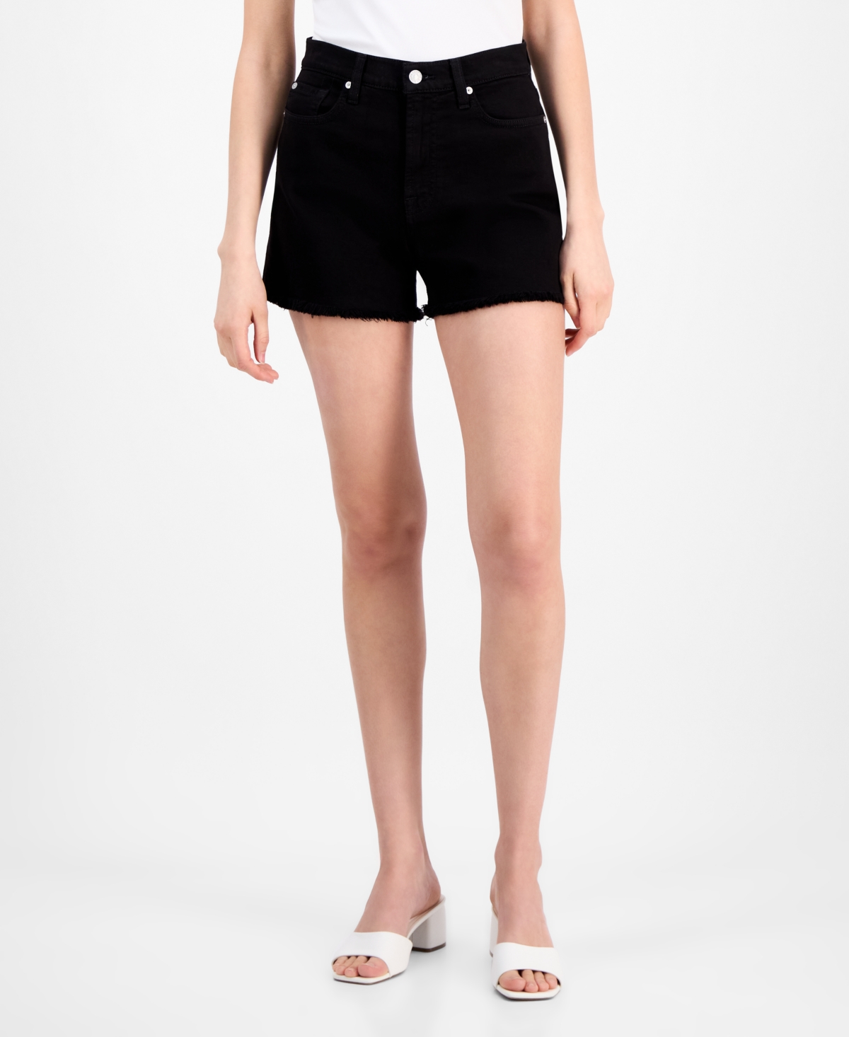 7 For All Mankind Women's High-rise Frayed Denim Shorts In Blackfray
