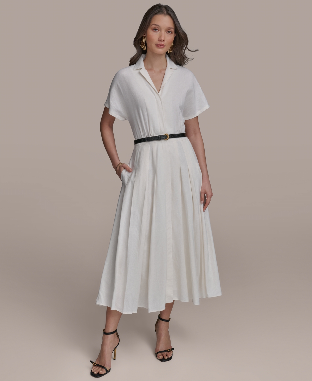 Donna Karan Women's Belted Cotton Shirtdress In Cream