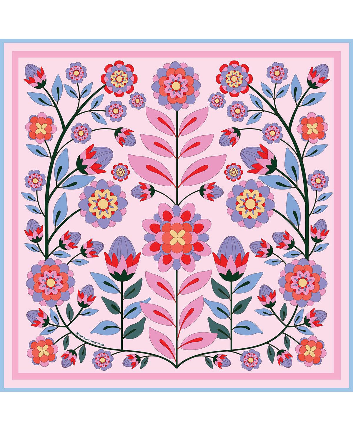 Double Sided Wool Silk Scarf Of Pink Garden - Pink / bue