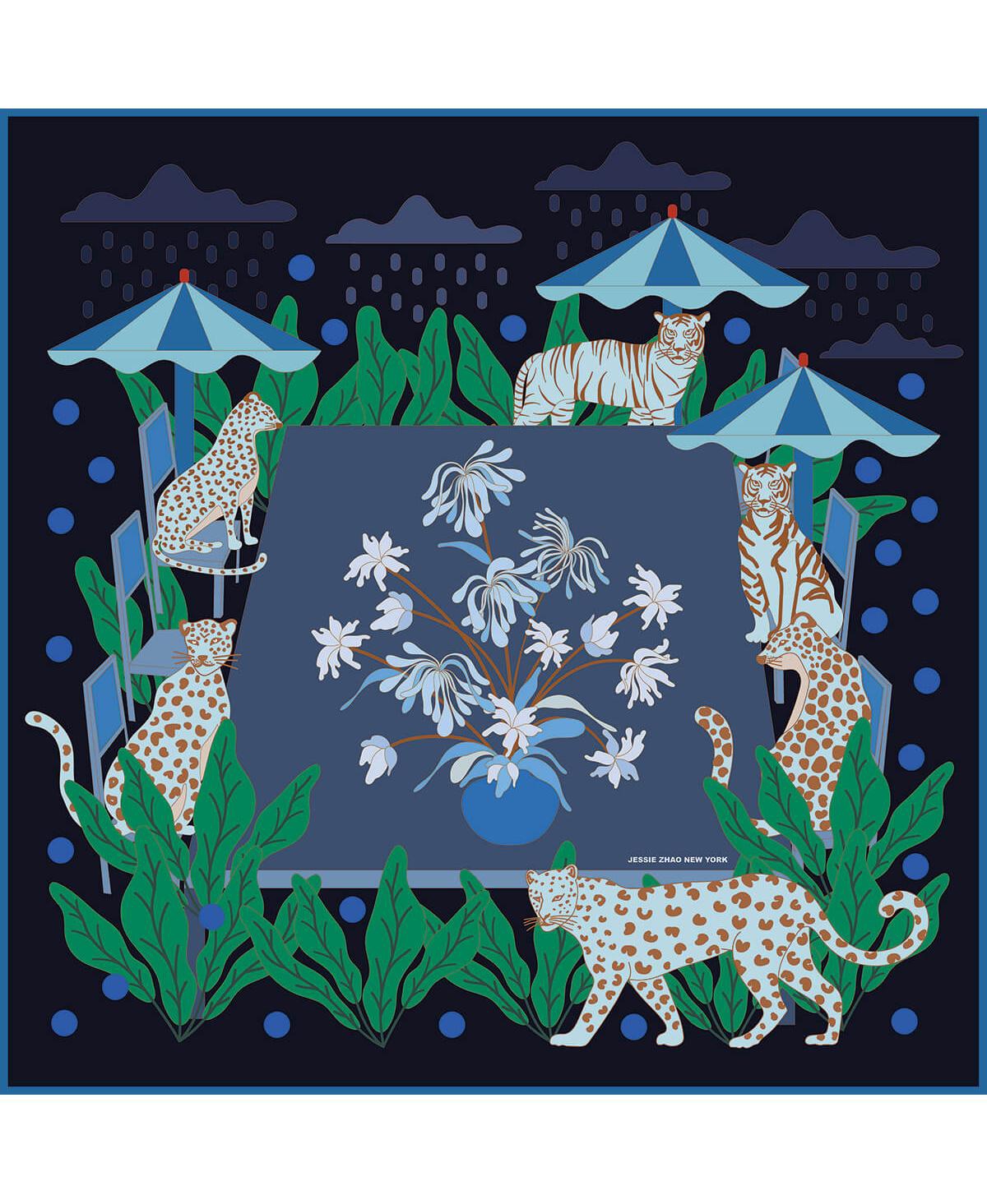 Double Sided Wool Silk Scarf Of Night Banquet - Blue / green