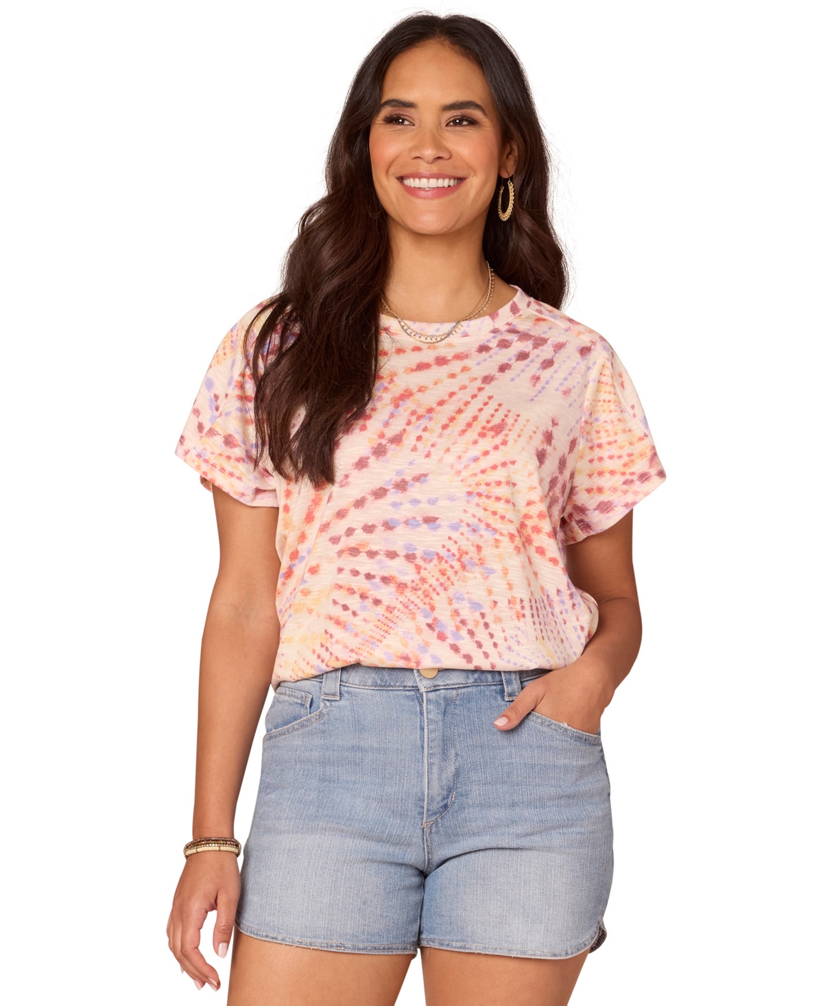 Petite Printed Short-Sleeve Scoop-Neck T-Shirt - Butter Cream
