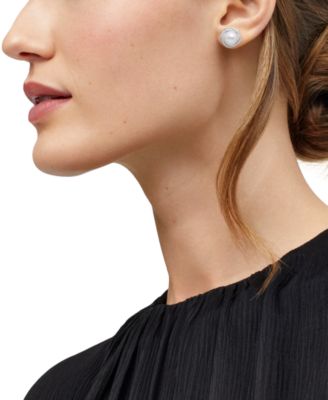 Cultured Freshwater Pearl (6mm) & Lab Grown Diamond (3/4 ct. t.w.) Love Knot Stud Earrings in 14k White Gold