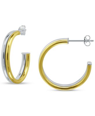 Giani Bernini - Double-Row Medium C-Hoop Earrings in Sterling Silver & 18k Gold-Plated Sterling Silver, 0.98"
