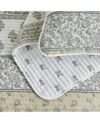 Floral Stripe Printed Reversible Stitched Quilt Set with Shams