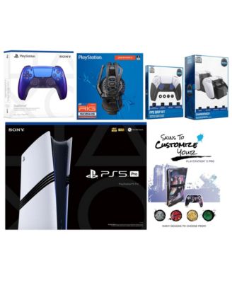 Playstation 5 Pro Bundle with Extra Controller, Plantronics Headset, FPS Grip Kit, Dual Charge Dock and MightySkins Decal Voucher