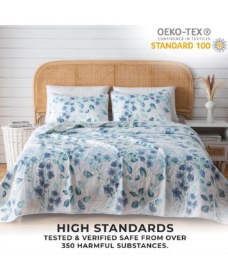 Watercolor Leaves Microfiber Quilt Set With Shams