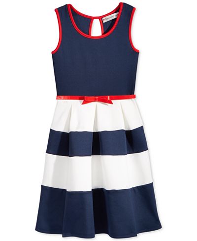 Crystal Doll Scuba Box-Pleat Piped Dress, Big Girls (7-16)
