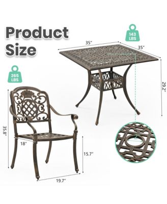 5-Piece Cast Aluminum Outdoor Patio Dining Set with Brown Cushions