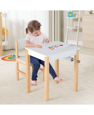 Kids Art Table and Chair Set with Drawer Paper Roll and 2 Markers