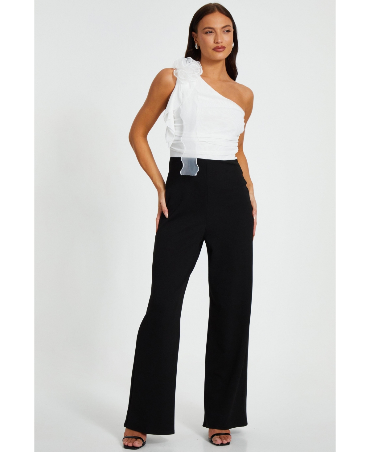 Women's Scuba Mesh Asymmetric Jumpsuit - Black