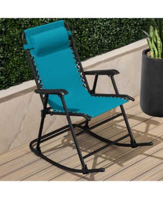 Folding Outdoor Zero Gravity Rocking Lounge Chair w/ Headrest Pillow