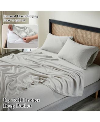 Cotton Linen Blend Deep Pocket  Bed Sheet Set, Twin XL