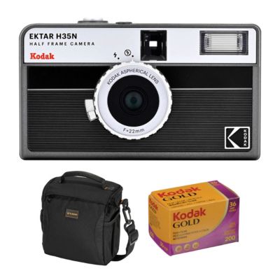 EKTAR H35N Half Frame Film Camera Striped Bundle with Kodacolor Gold 200 35mm Color Negative Roll Film and Slinger Alpine Shoulder Bag