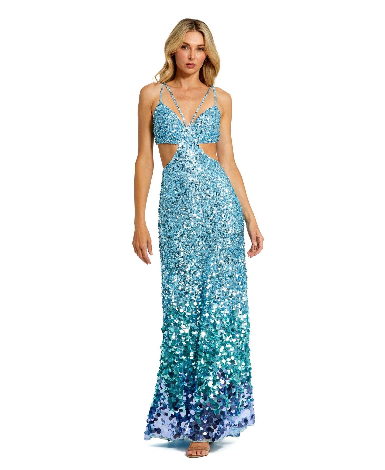 Women's Thin Strap Cut Out Gown With Ombre Sequins