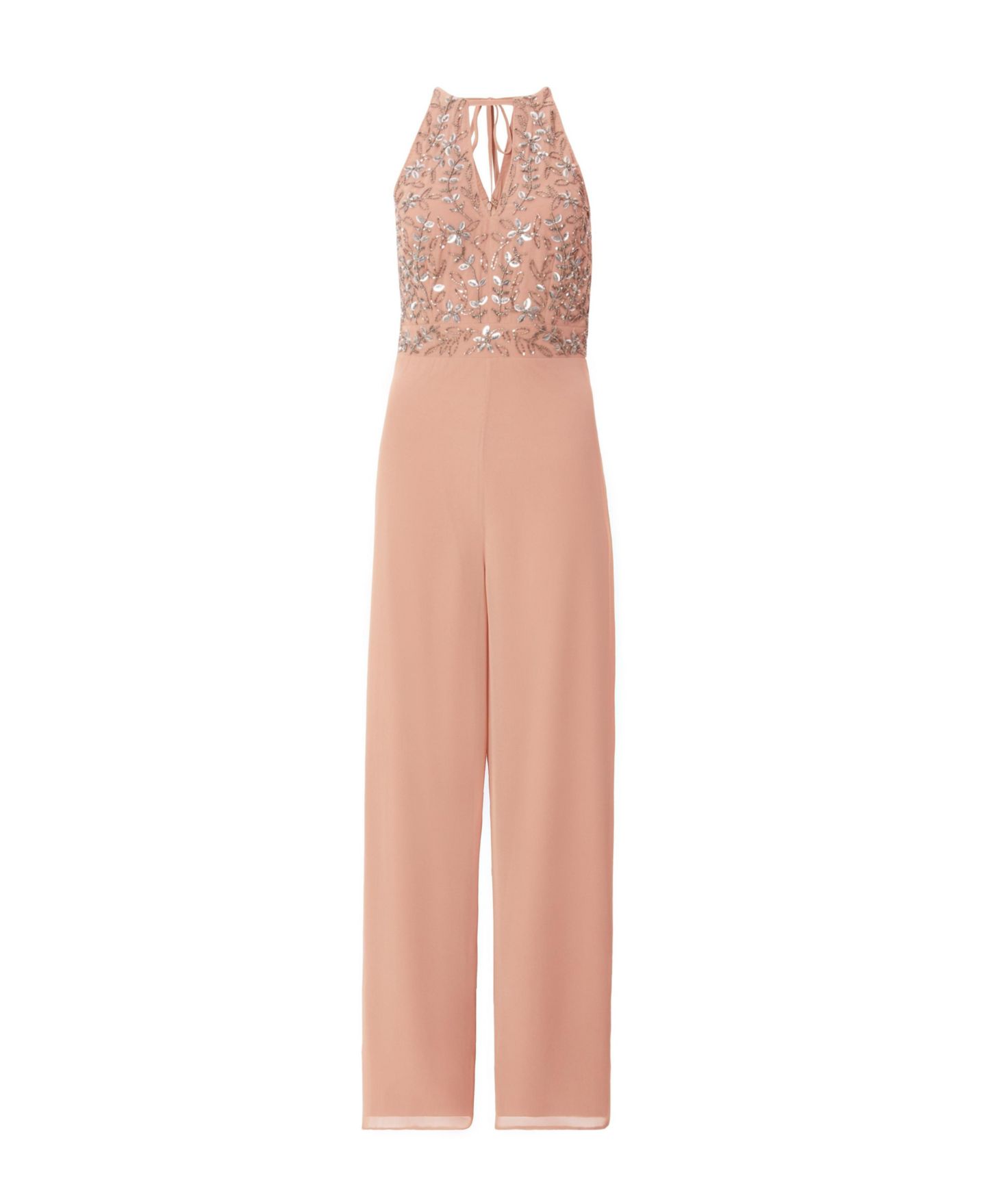 Женский комбинезон QUIZ Beaded V Neck Chiffon Jumpsuit, цвет: Мягкий розовый — фото 4