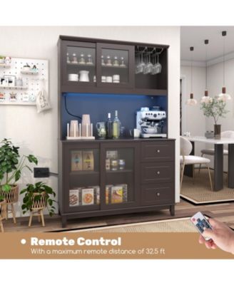 Kitchen Pantry Storage Cabinet Kitchen Hutch with LED lights and Power Outlet