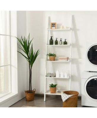 5-Tier Wall-leaning Ladder Shelf Display Rack for Plants and Books