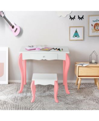 Kids Vanity Princess Makeup Dressing Table Stool Set with Mirror and Drawer