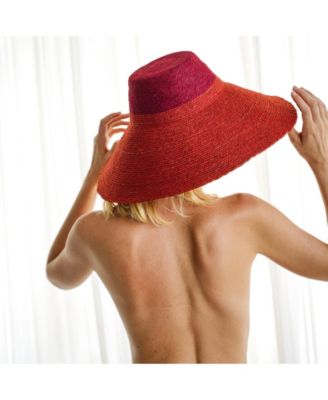 Riri Duo Jute Handwoven Straw Hat In Red & Maroon