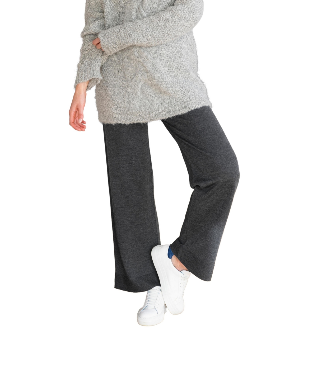 Women's Wide Leg Merino Lounge Pants - Charcoal