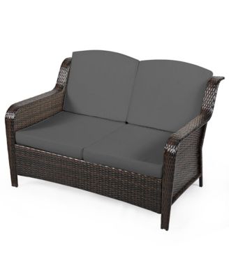 5 Piece Outdoor Patio Rattan Conversation Sofa Furniture Set w/ Cushions