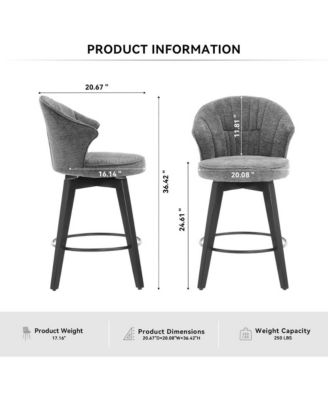 Set of 2 Swivel Counter Height Stools, 24.6" Chenille Upholstered Chairs with Wingback & Solid Wood Legs for Kitchen Island
