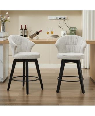 Set of 2 Swivel Counter Height Stools, 24.6" Chenille Upholstered Chairs with Wingback & Solid Wood Legs for Kitchen Island