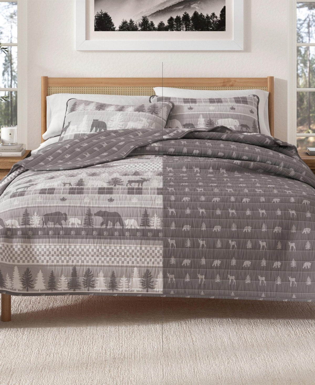 Rustic Woodland Reversible Microfiber Quilt Set with Shams